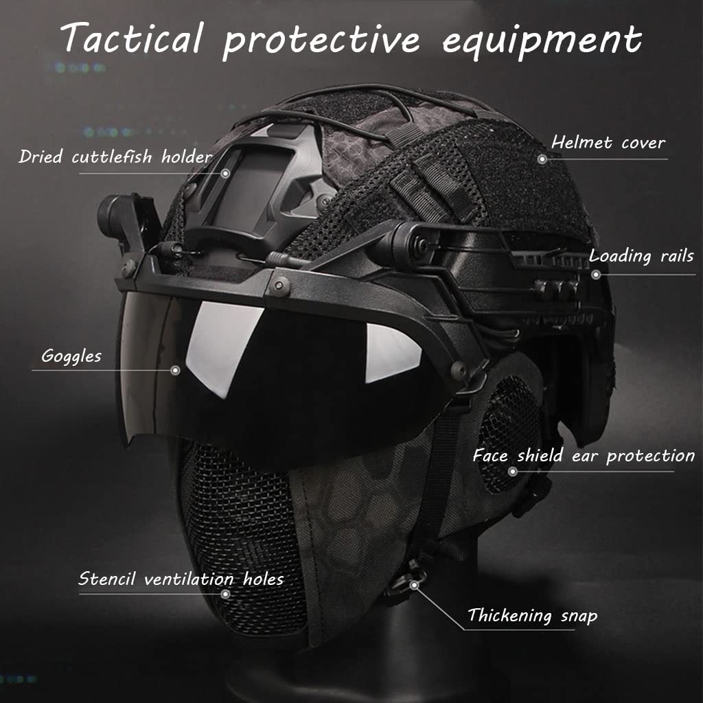 Amazon | FAST戦術ヘルメット風防鋼線耳保護フェイスシールドフル